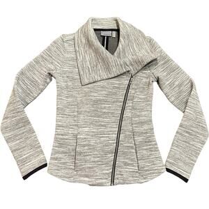 Athleta Gray space dye moto jacket, pockets, Size XXS